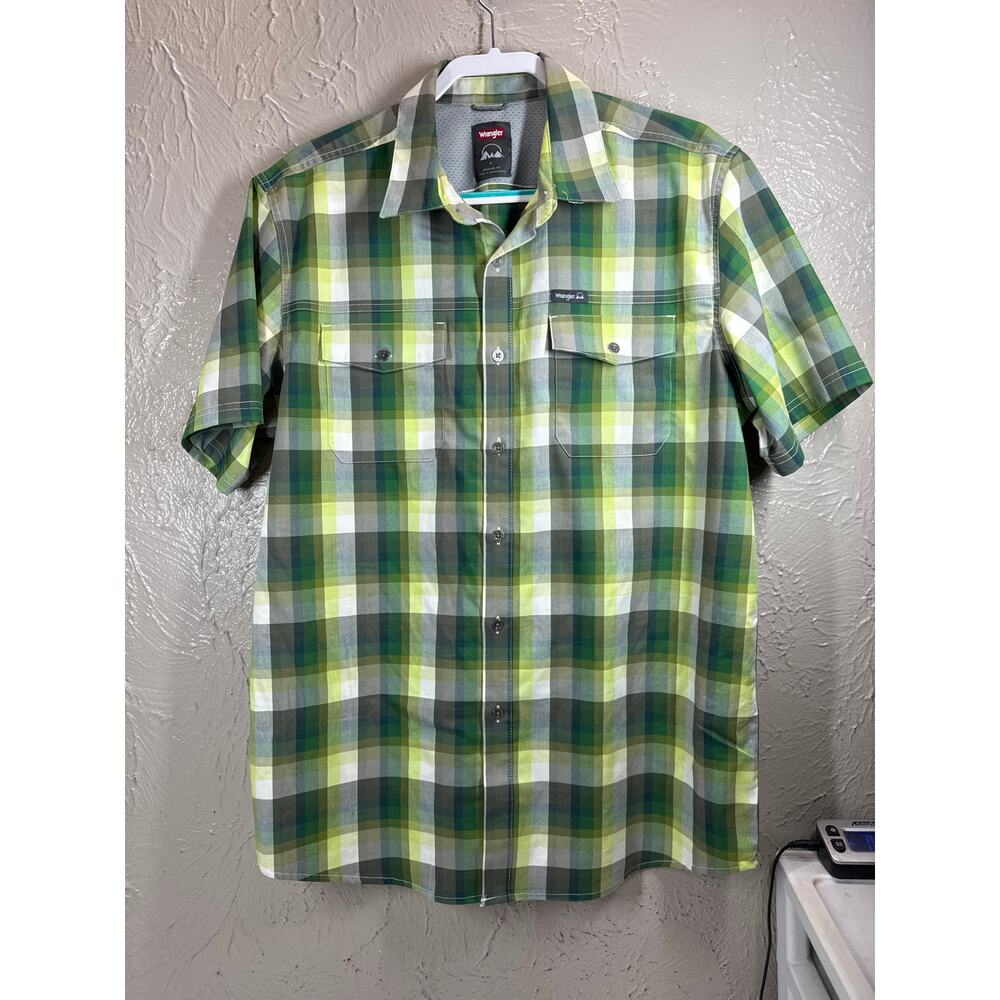 Wrangler Green Plaid Checker Western Shirt Top Regular Fit Size‎ Large